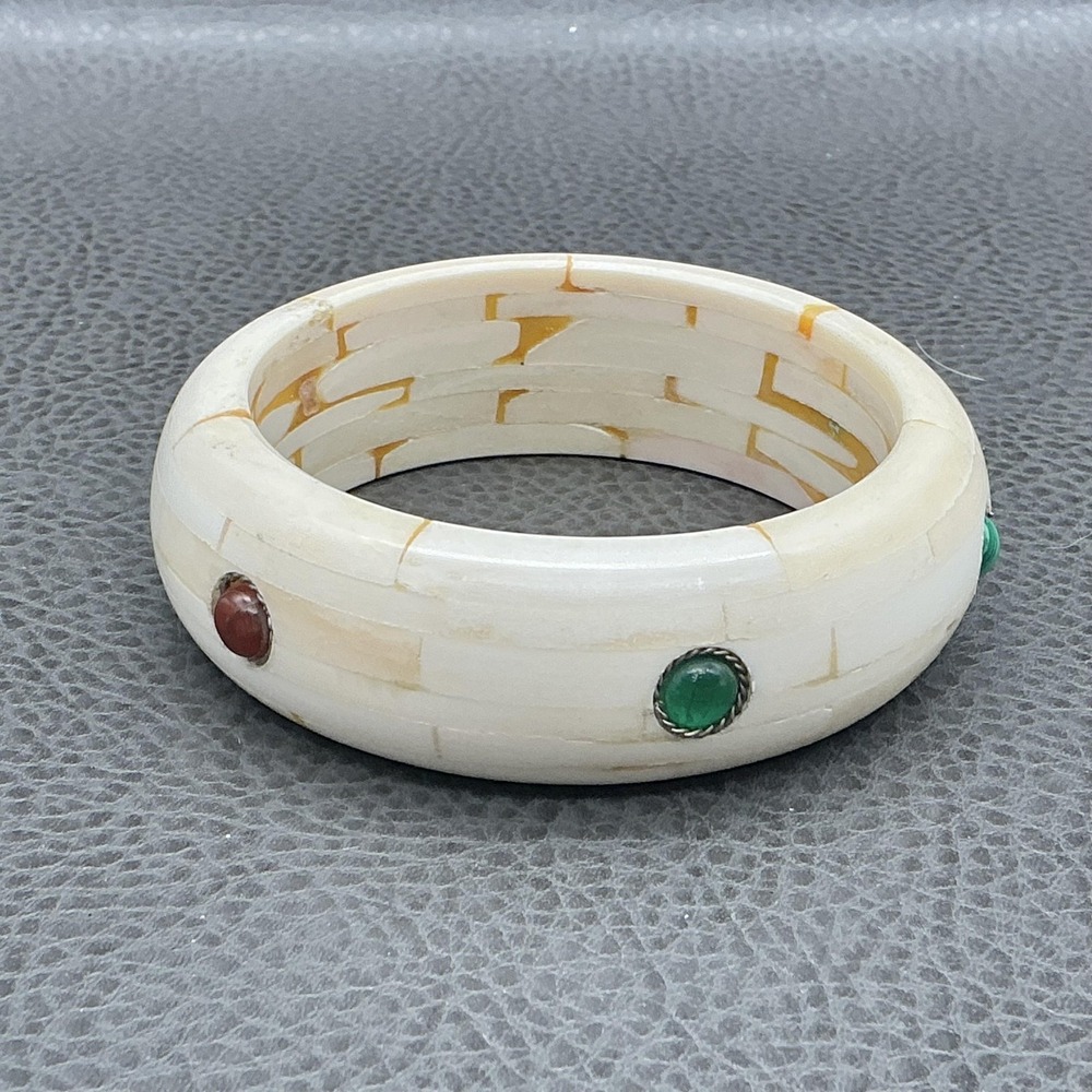 Bracelet Off White Inlaid Gemstone Bangle Womens 8 In Multicolor Boho Jewelry